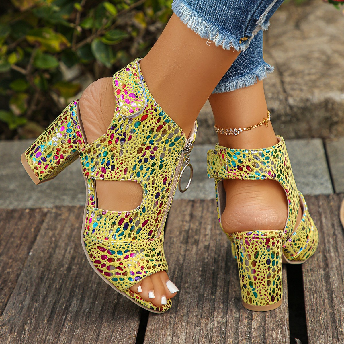 Open Toe Block Heels Sandals