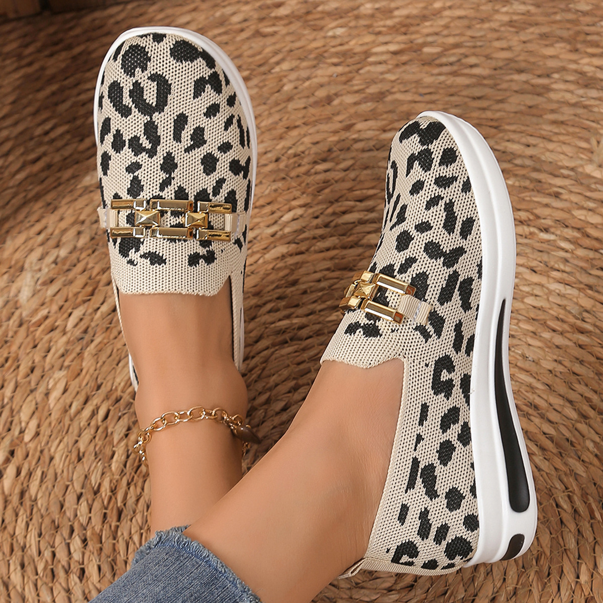 Leopard Mesh Slip-Ons