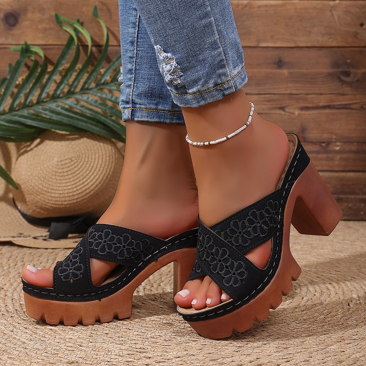 Open Toe Block Heels Sandals