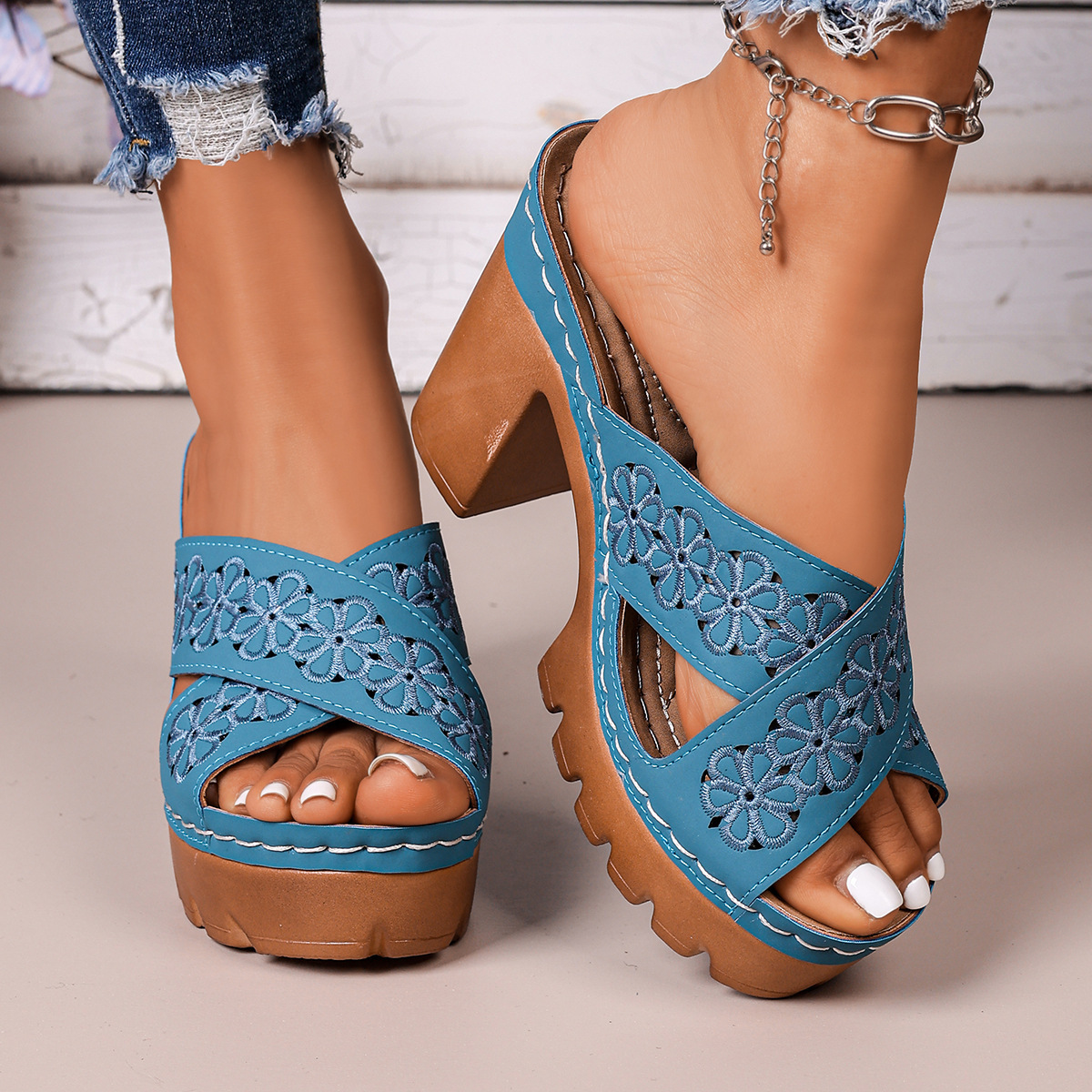 Open Toe Block Heels Sandals