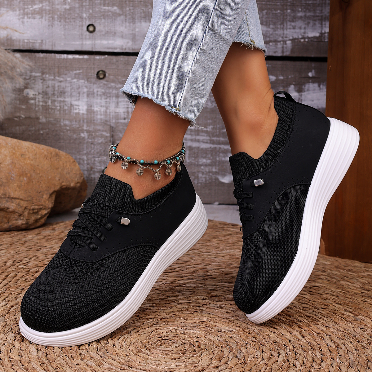 Round Toe Lace Up Sneakers