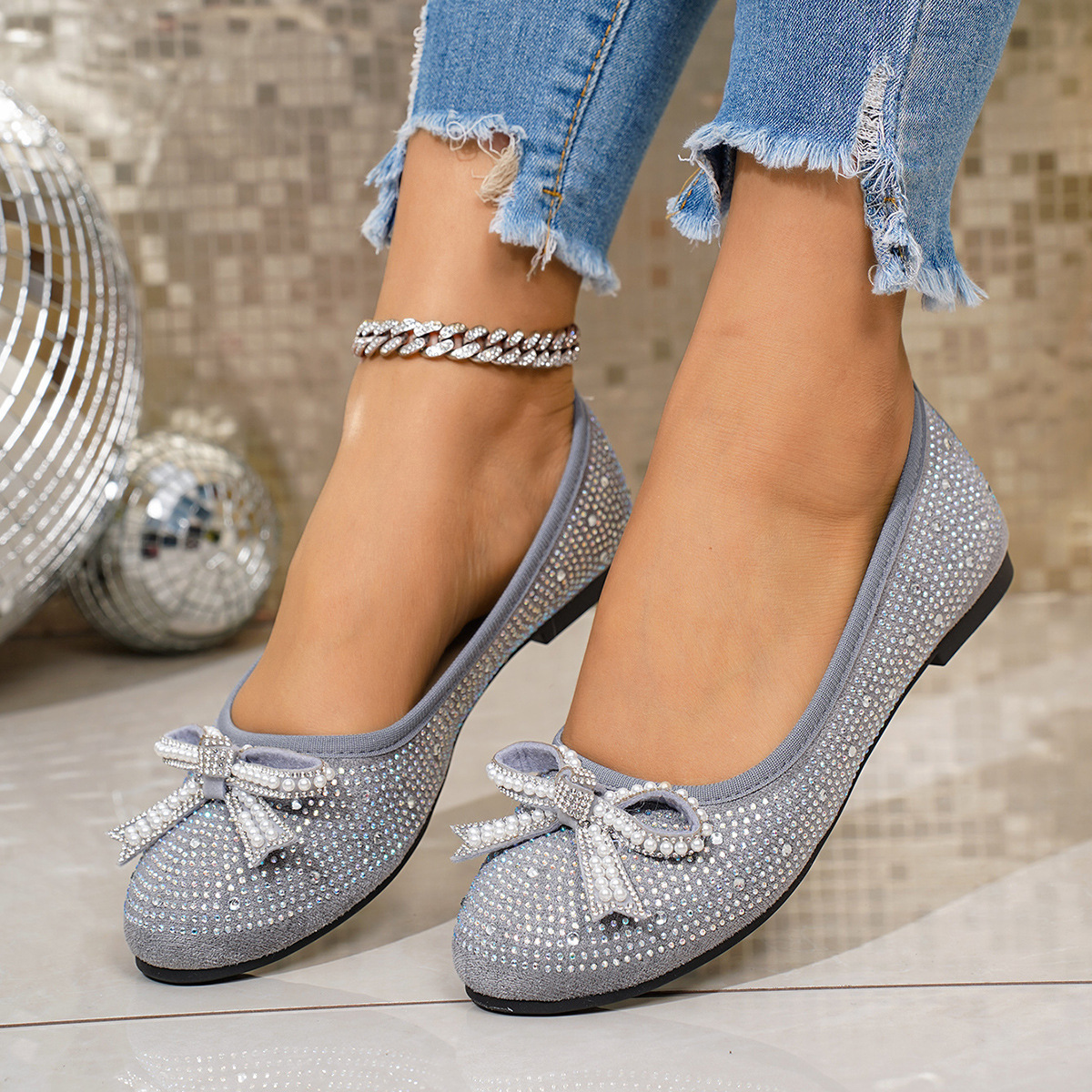 Rhinestone Bow Accent Slip-Ons