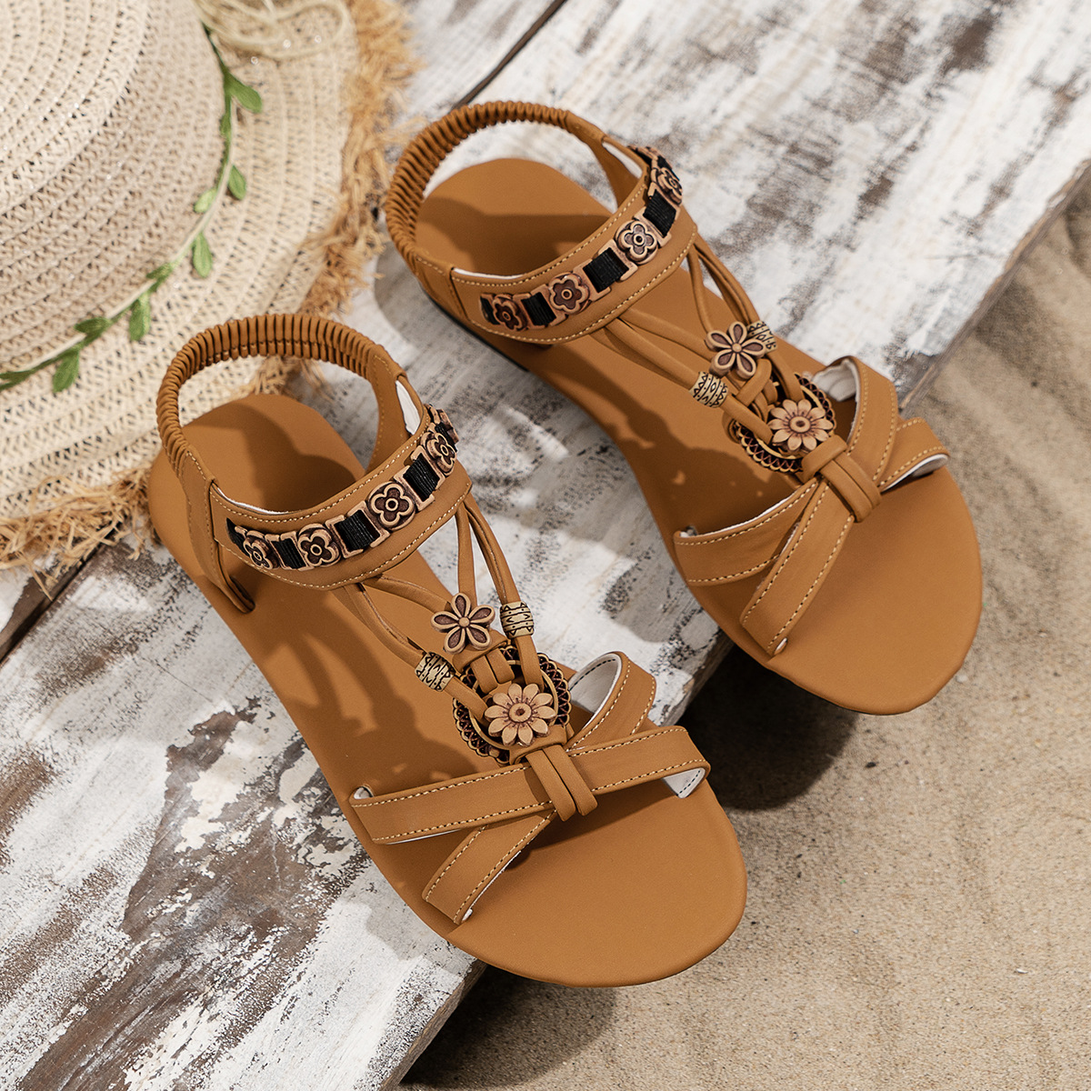 Flower Open Toe Flat Sandals
