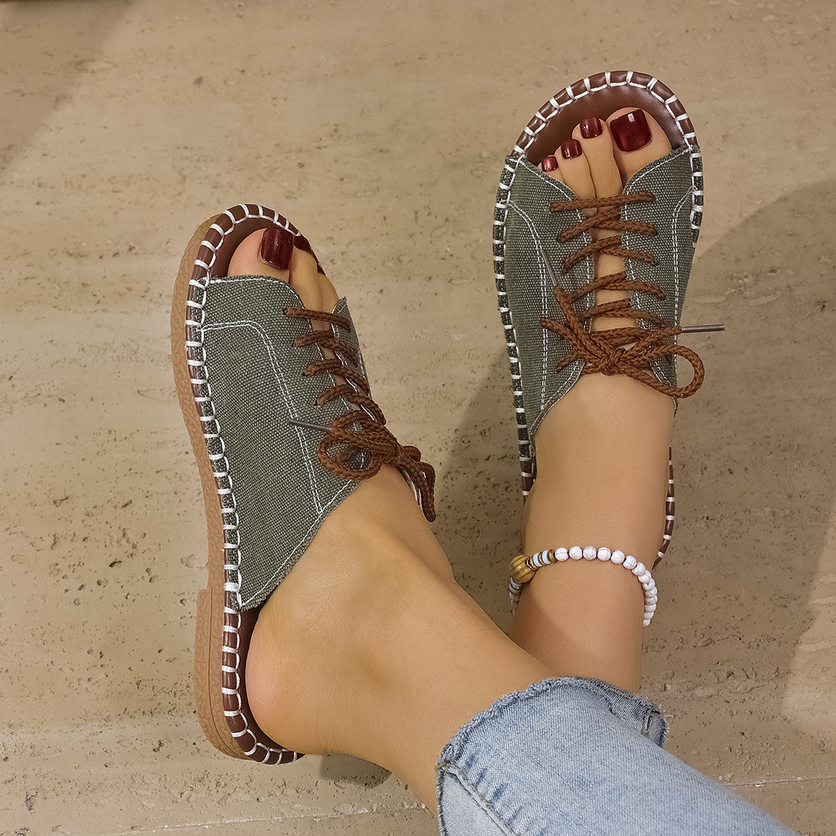 Open Toe Lace Up Sandals