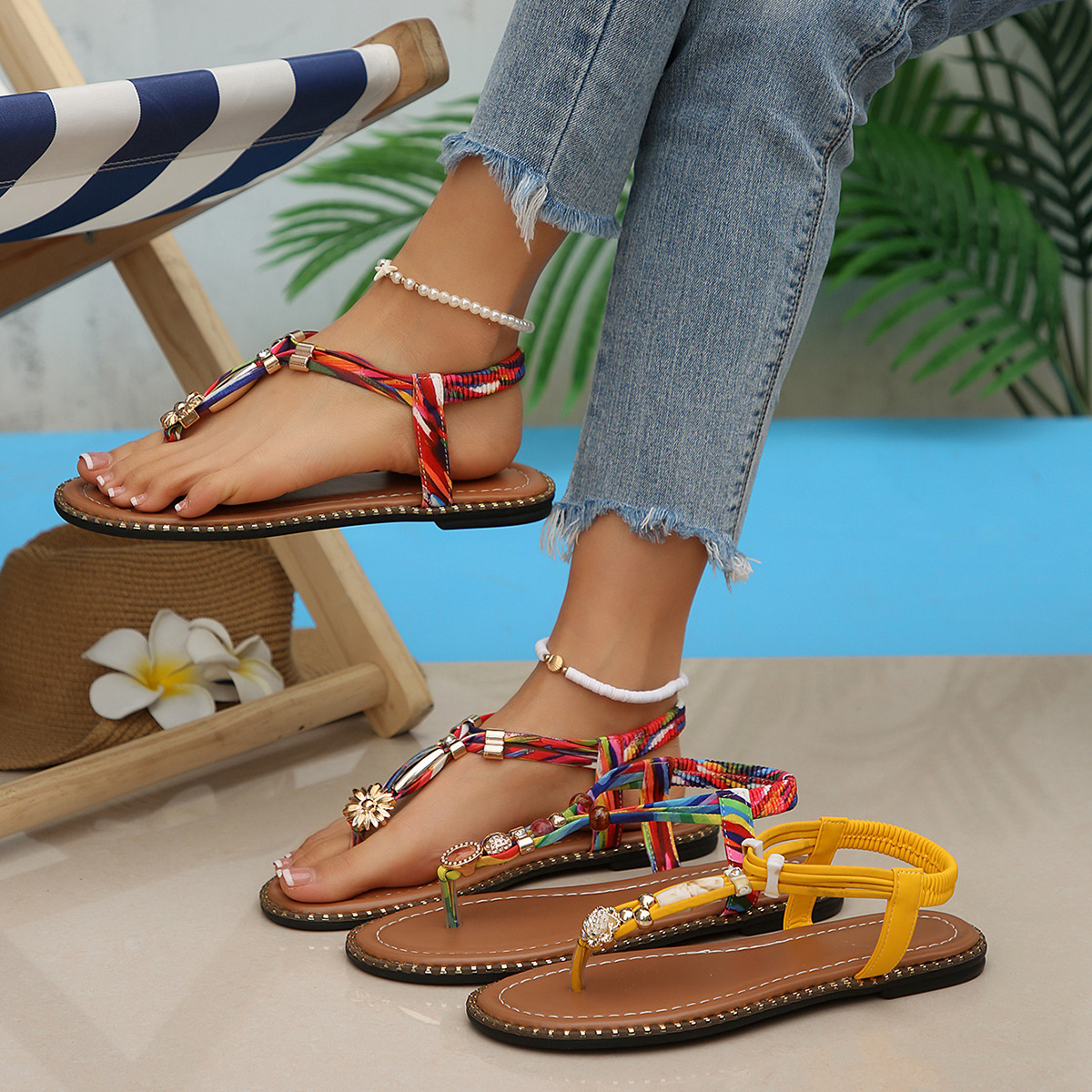 Toe Post Sandals with Ankle Strap