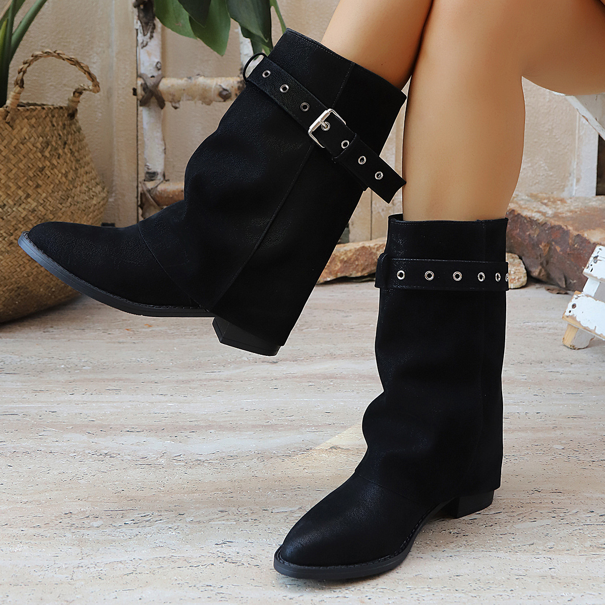 Point Toe Block Heels Boots