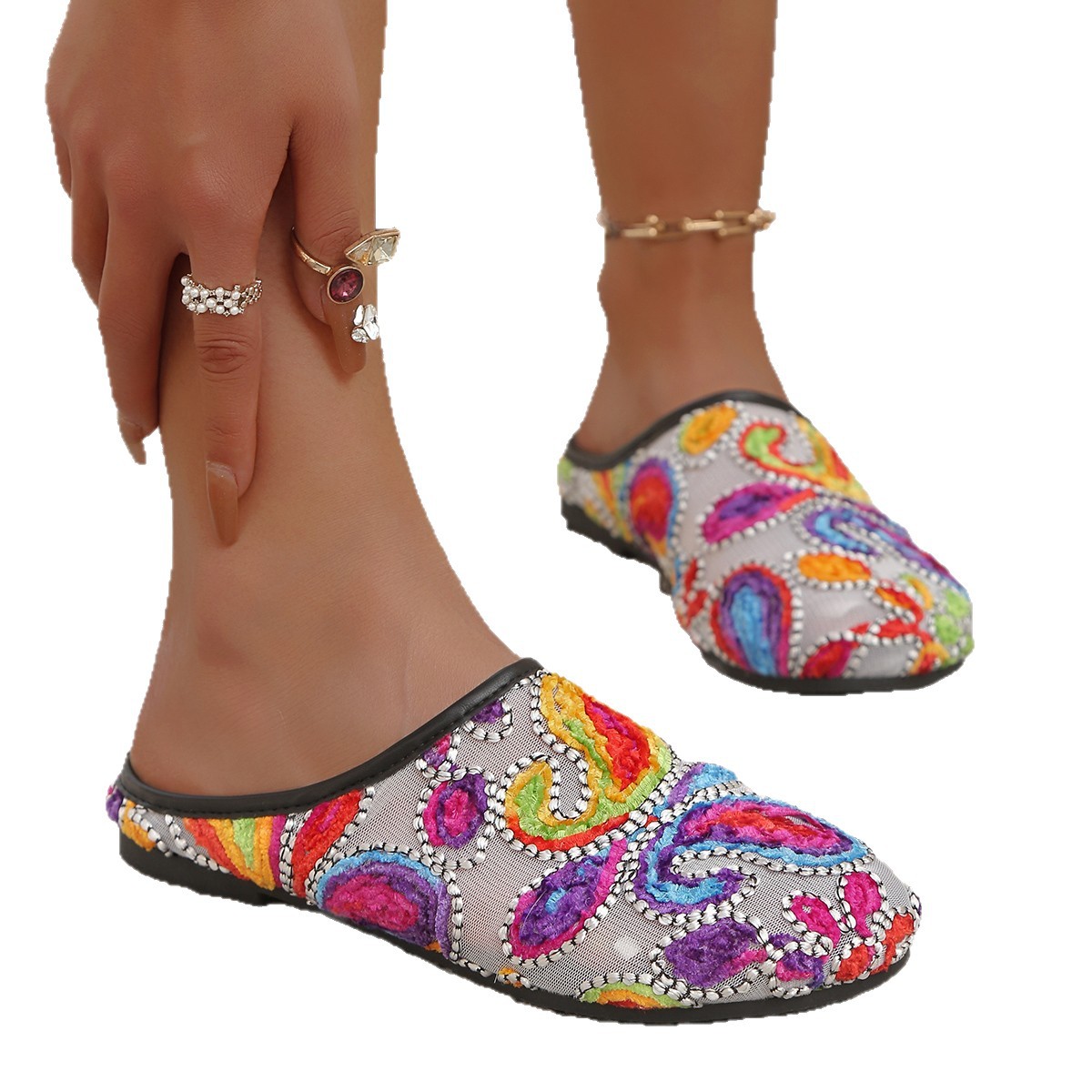 Colorful Paisley Print Round Toe Sandals