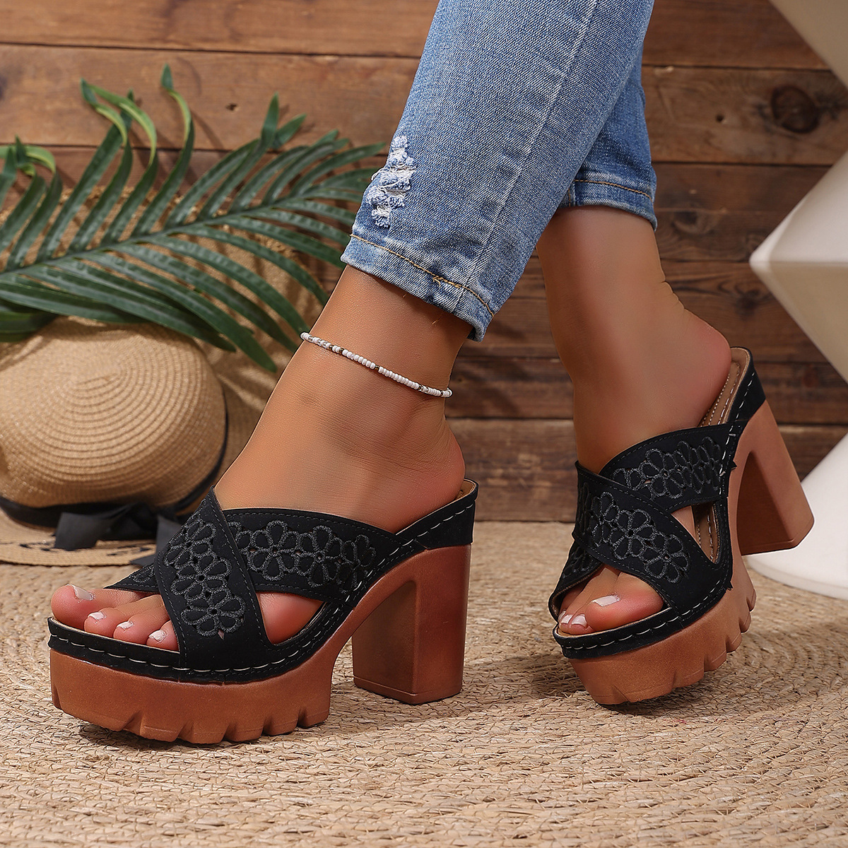 Open Toe Block Heels Sandals