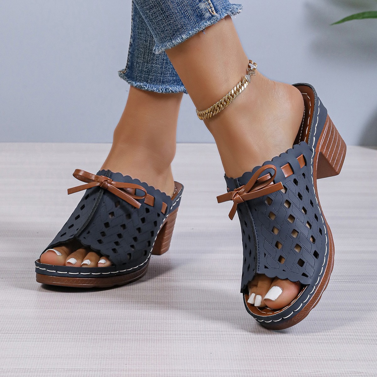 Peep Toe Block Heels Sandals
