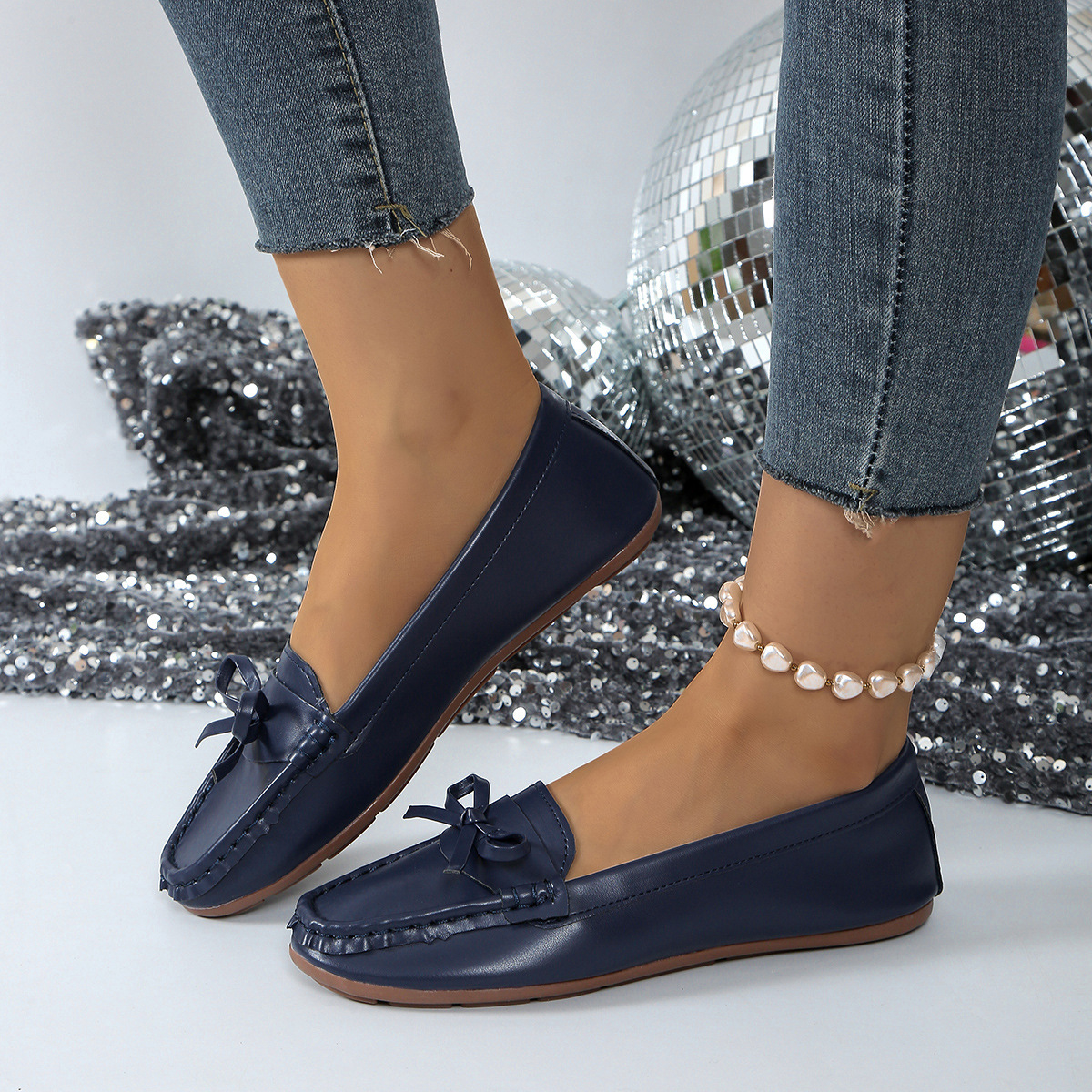 Bow Decor Round Toe Slip-Ons