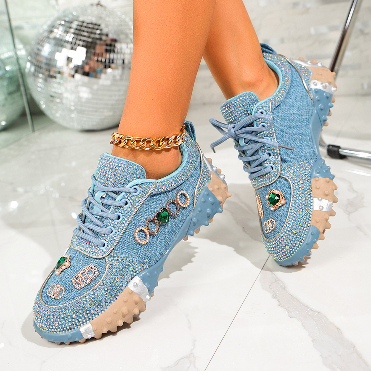 Rhinestone Round Toe Sneakers