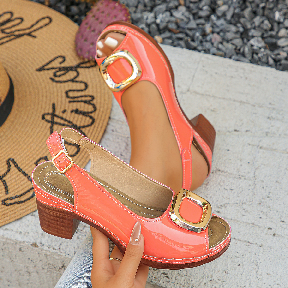 Peep Toe Block Heels Sandals