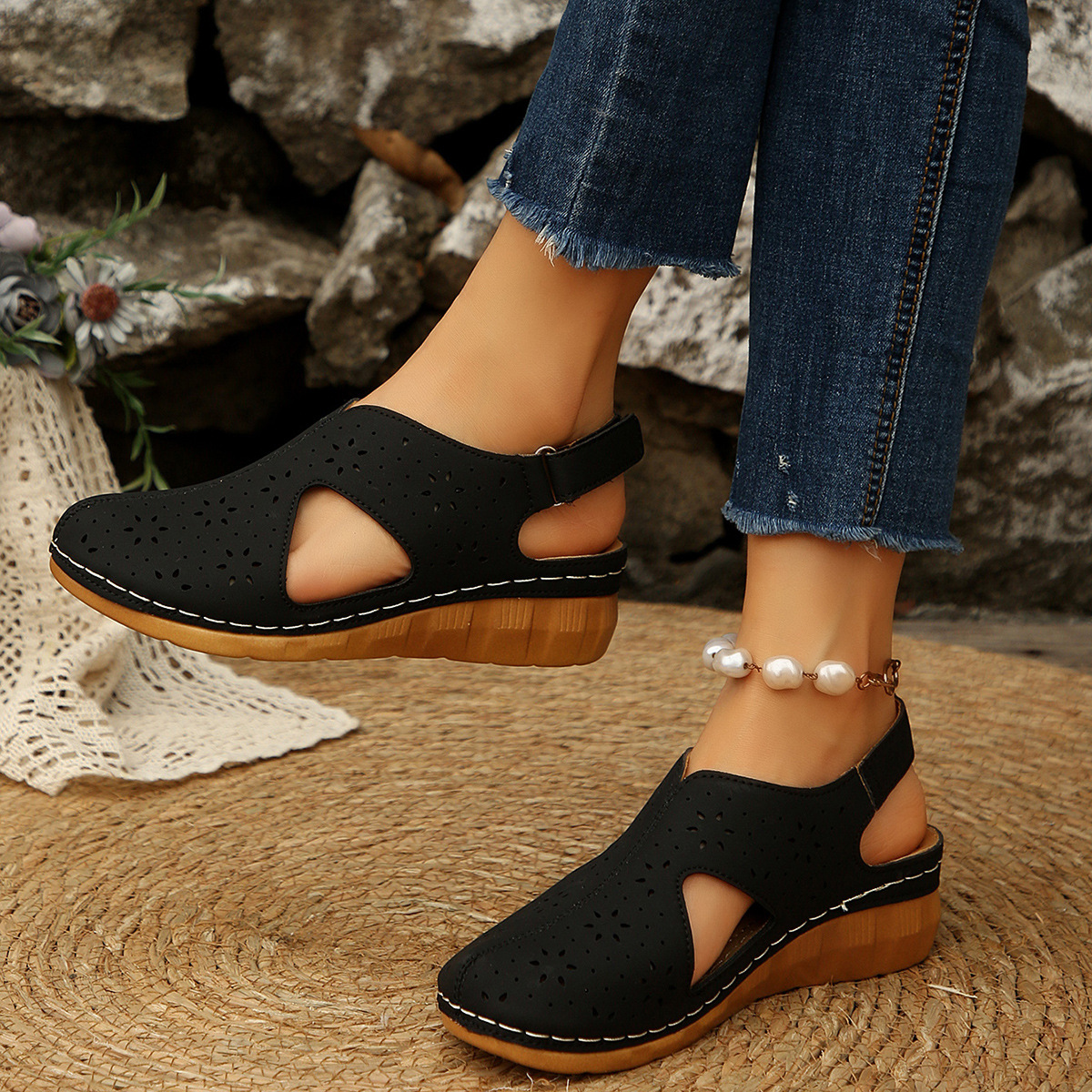 Round Toe Wedge Sandals