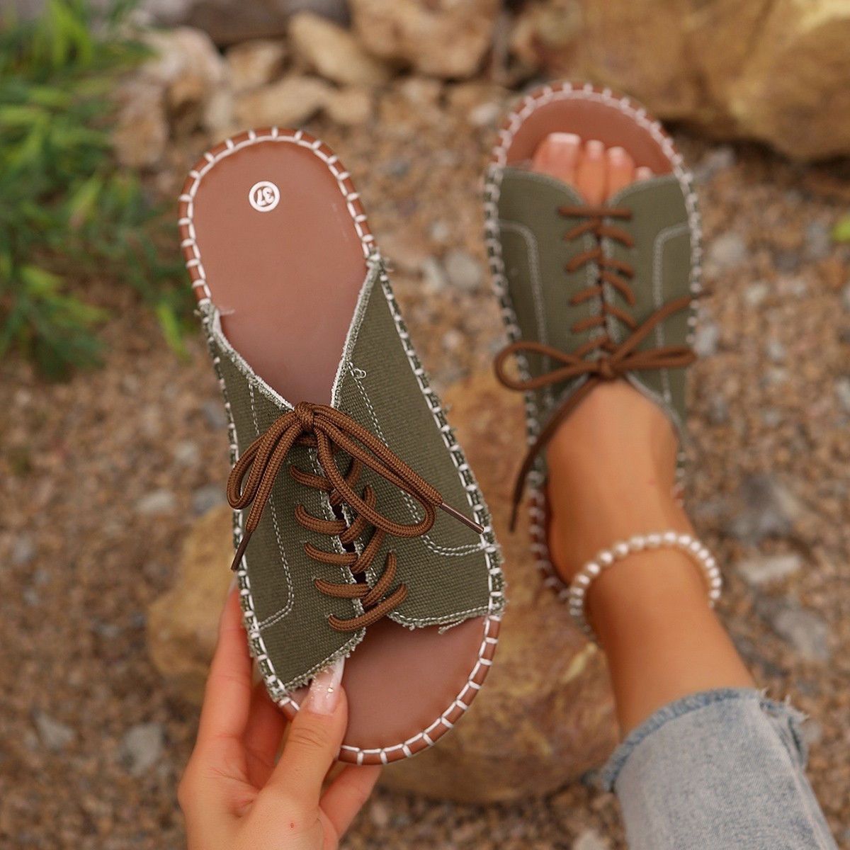 Open Toe Lace Up Sandals