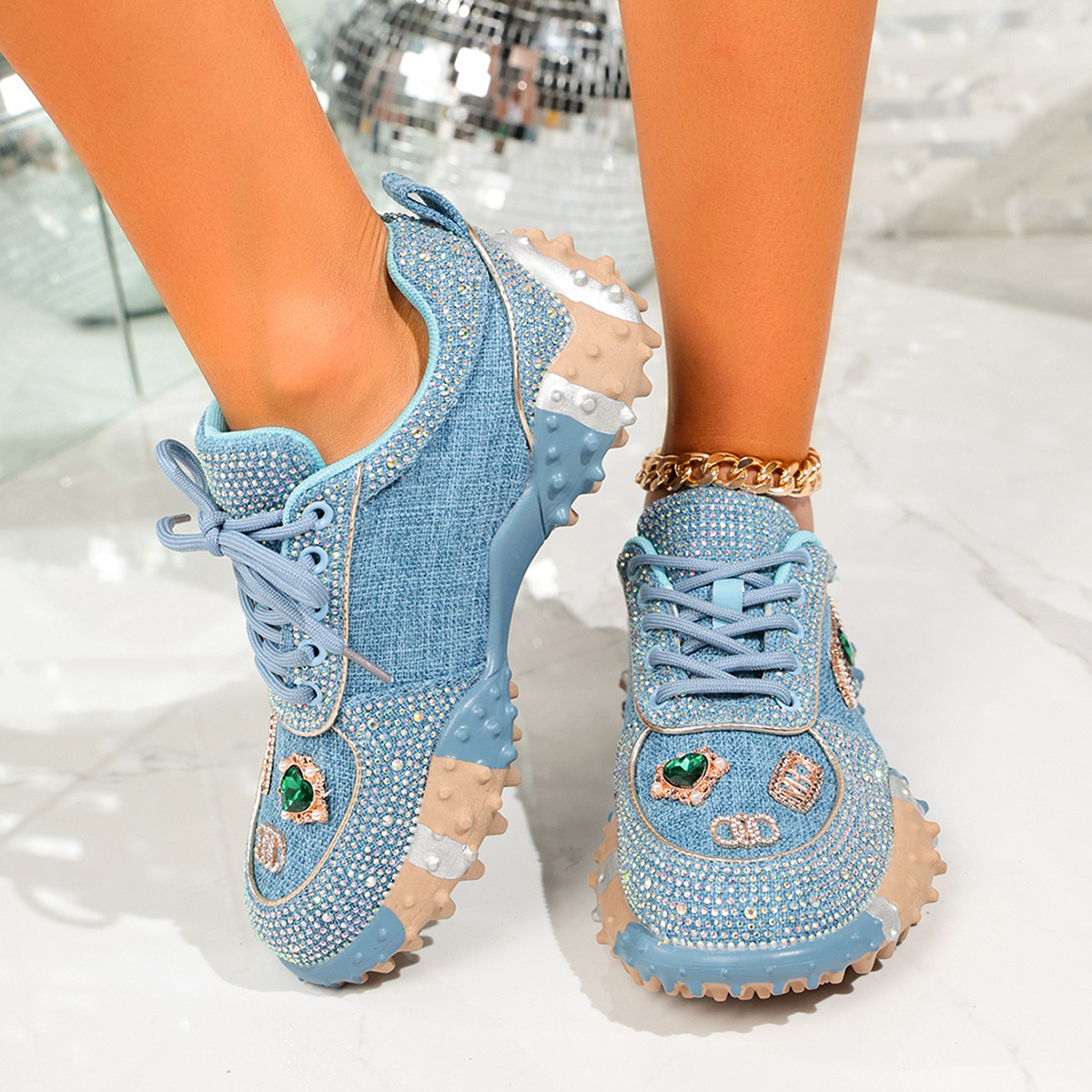 Rhinestone Round Toe Sneakers