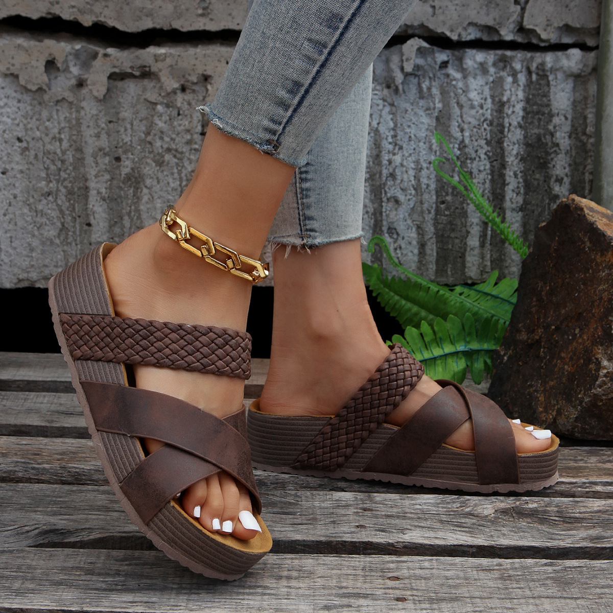 Braided Strap Platform Sandals