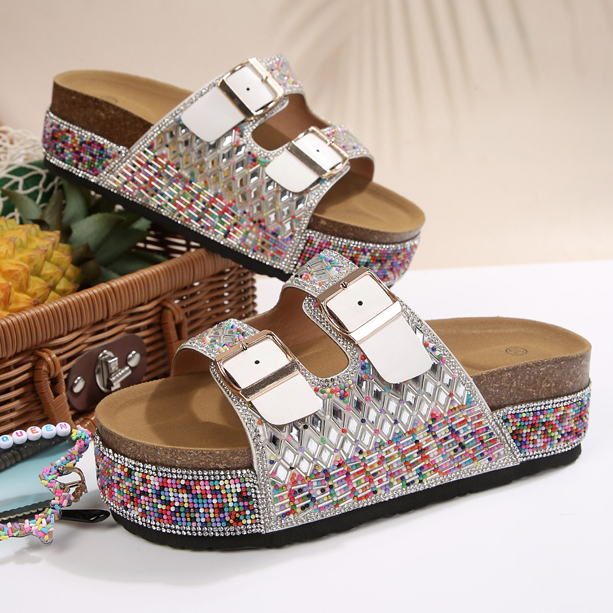 Rhinestone Double Buckle Sandals