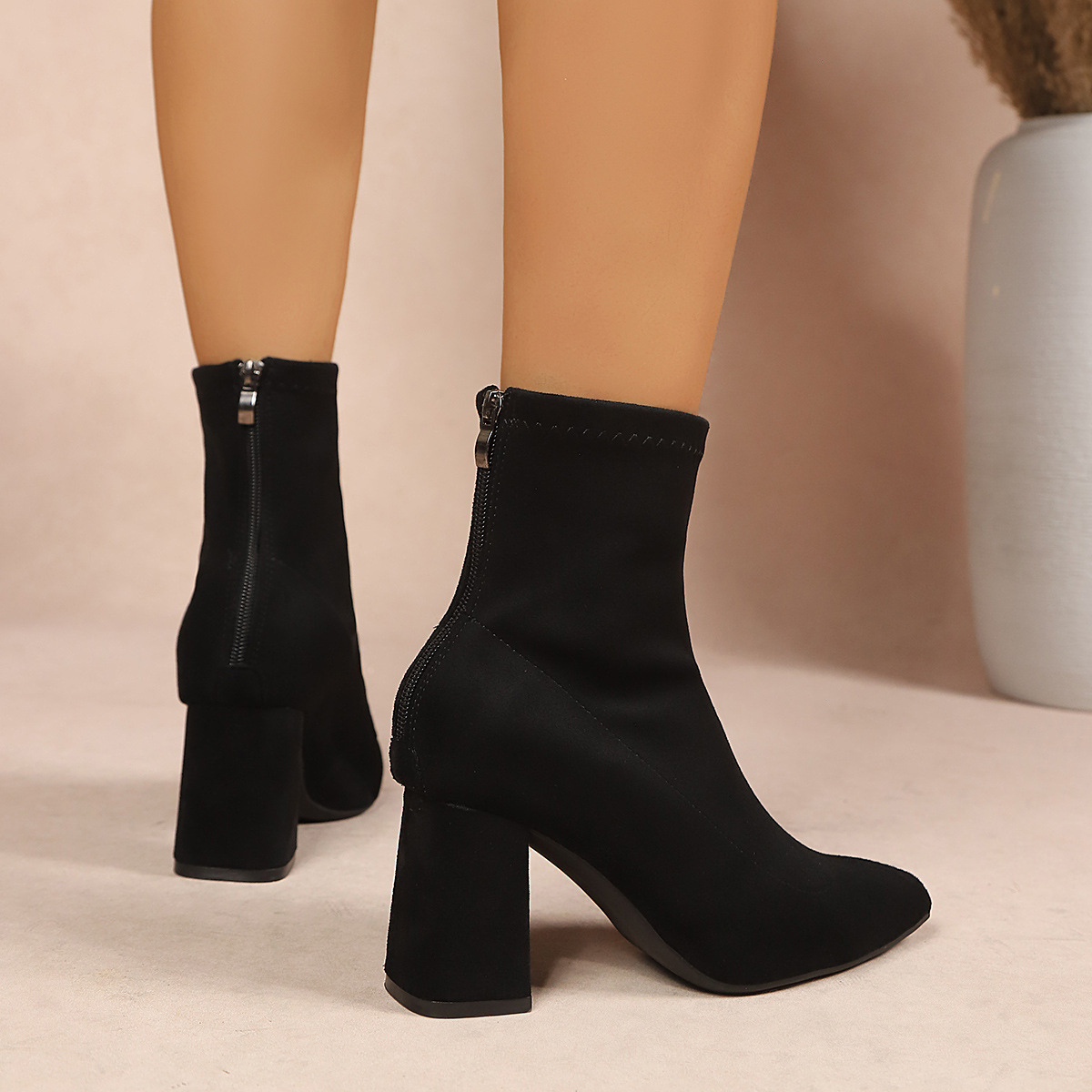 Point Toe Block Heel Ankle Boots