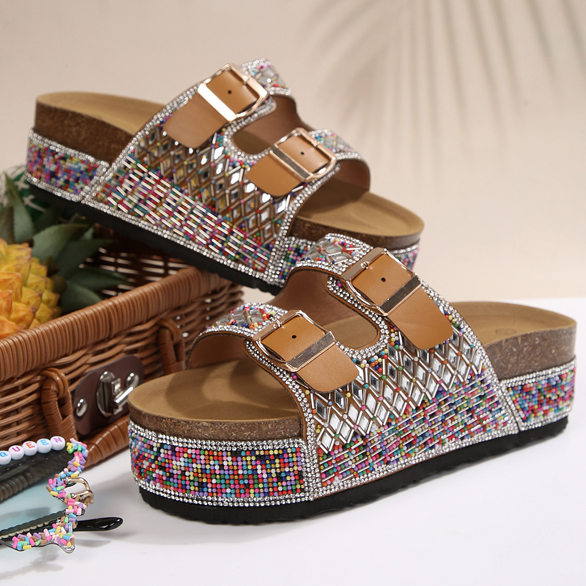 Rhinestone Double Buckle Sandals