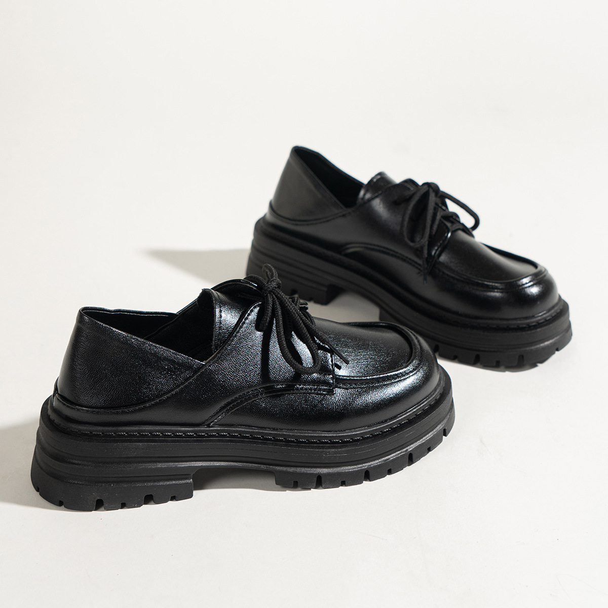 Leather Platform Loafers with Lace-Up Detail