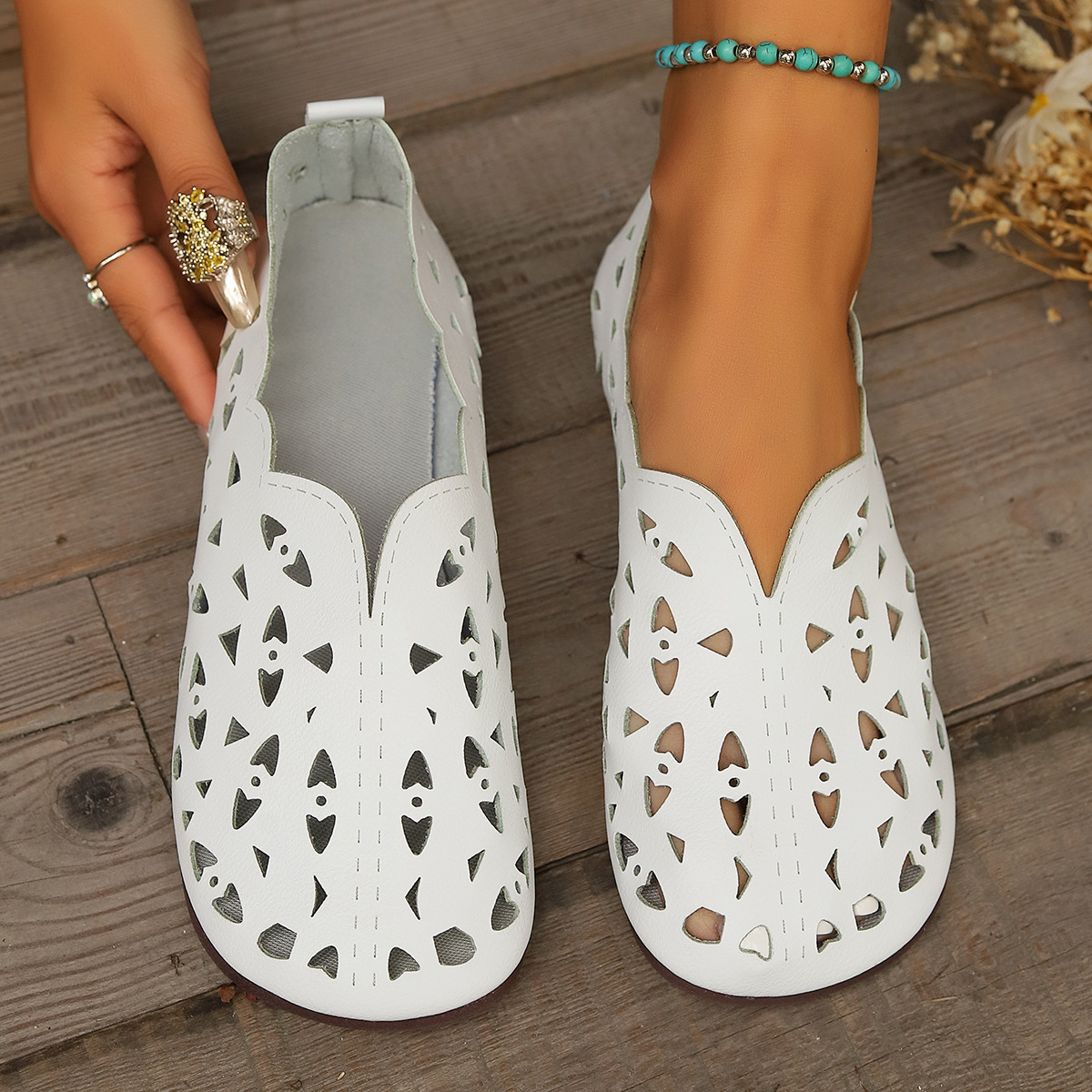 Hollow Out Breathable Casual Flat Slip-Ons