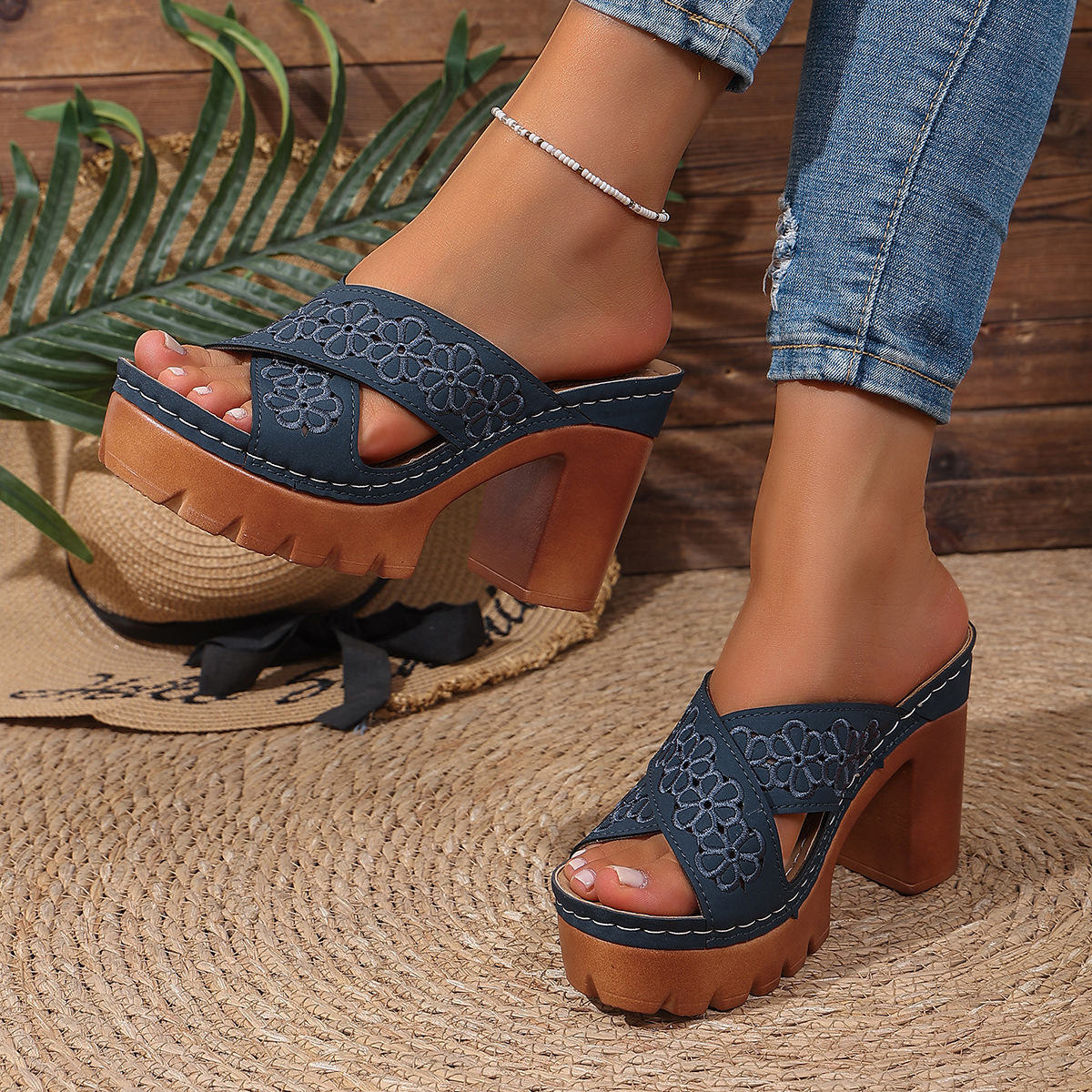 Open Toe Block Heels Sandals