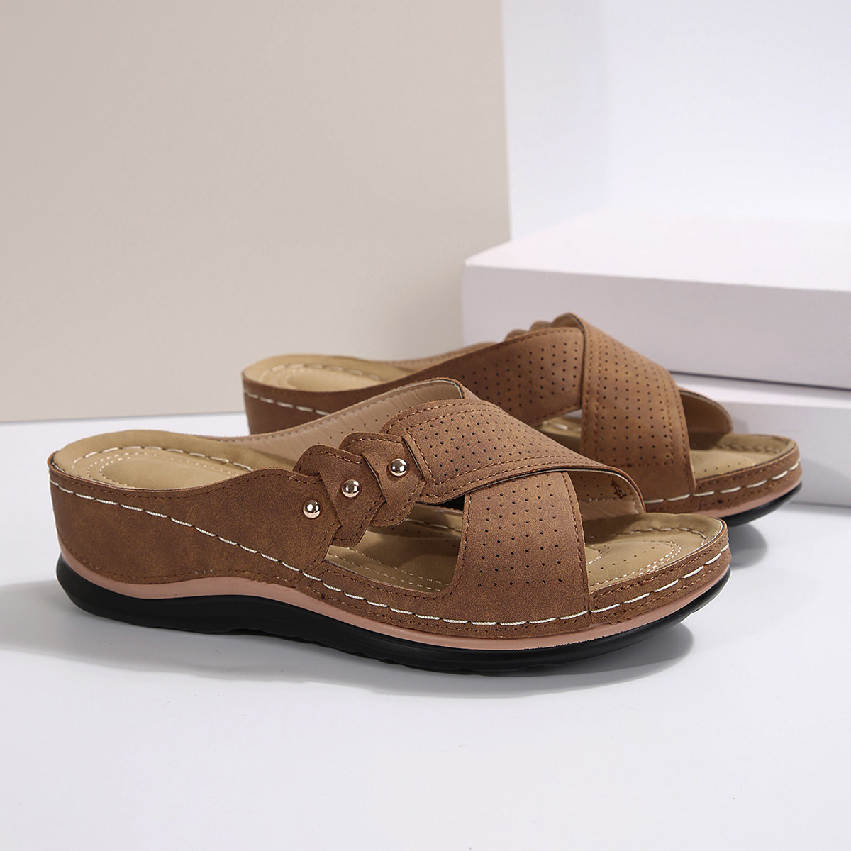 Crisscross Open Toe Wedge Sandals