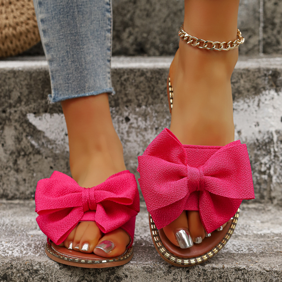 Bowknot Embellished Flat Sandals