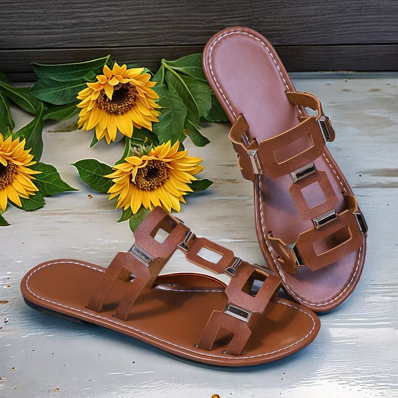 Open Toe Geometric Embellishments Sandals