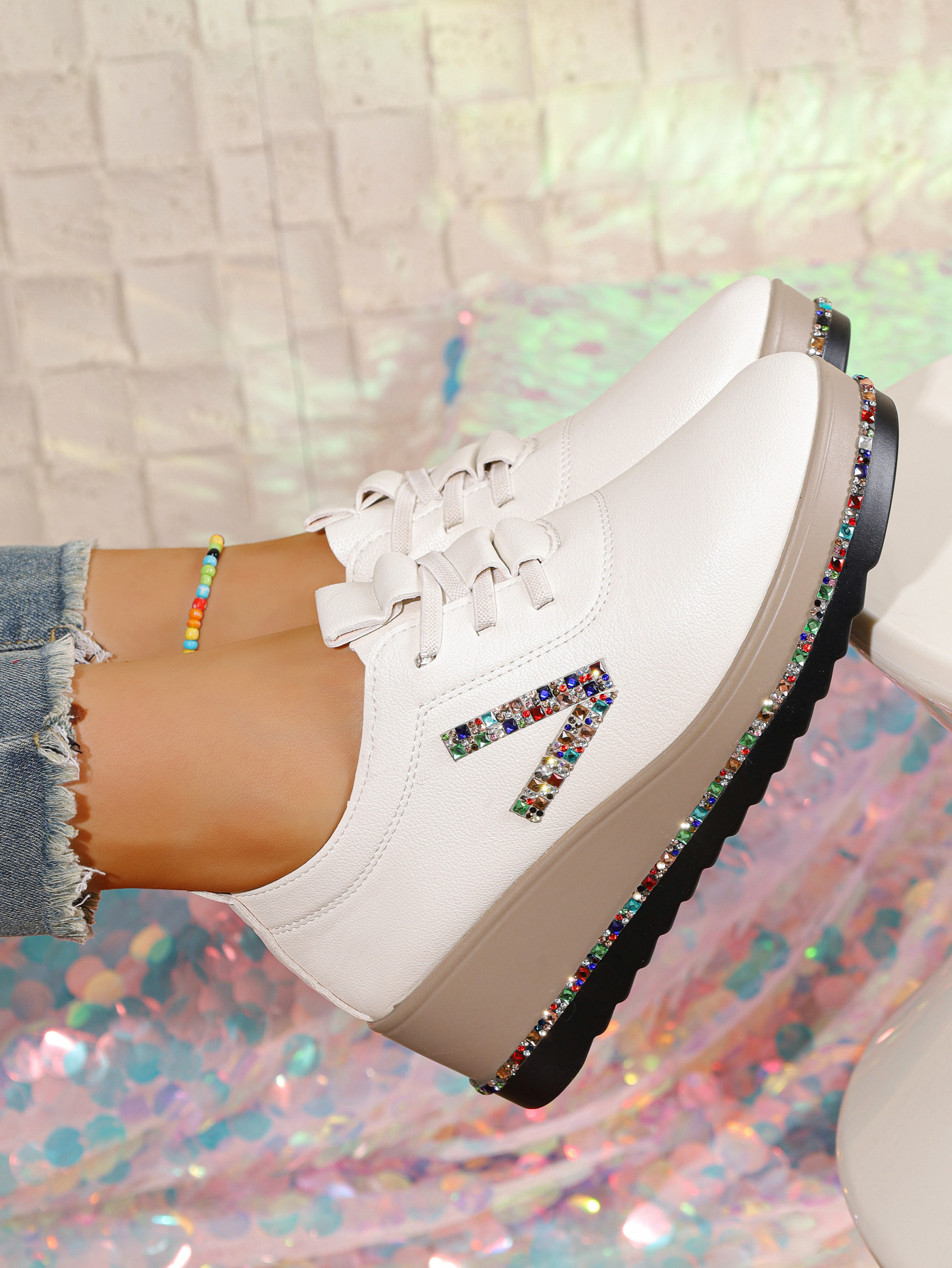 Rhinestone Decor Wedge Sneakers