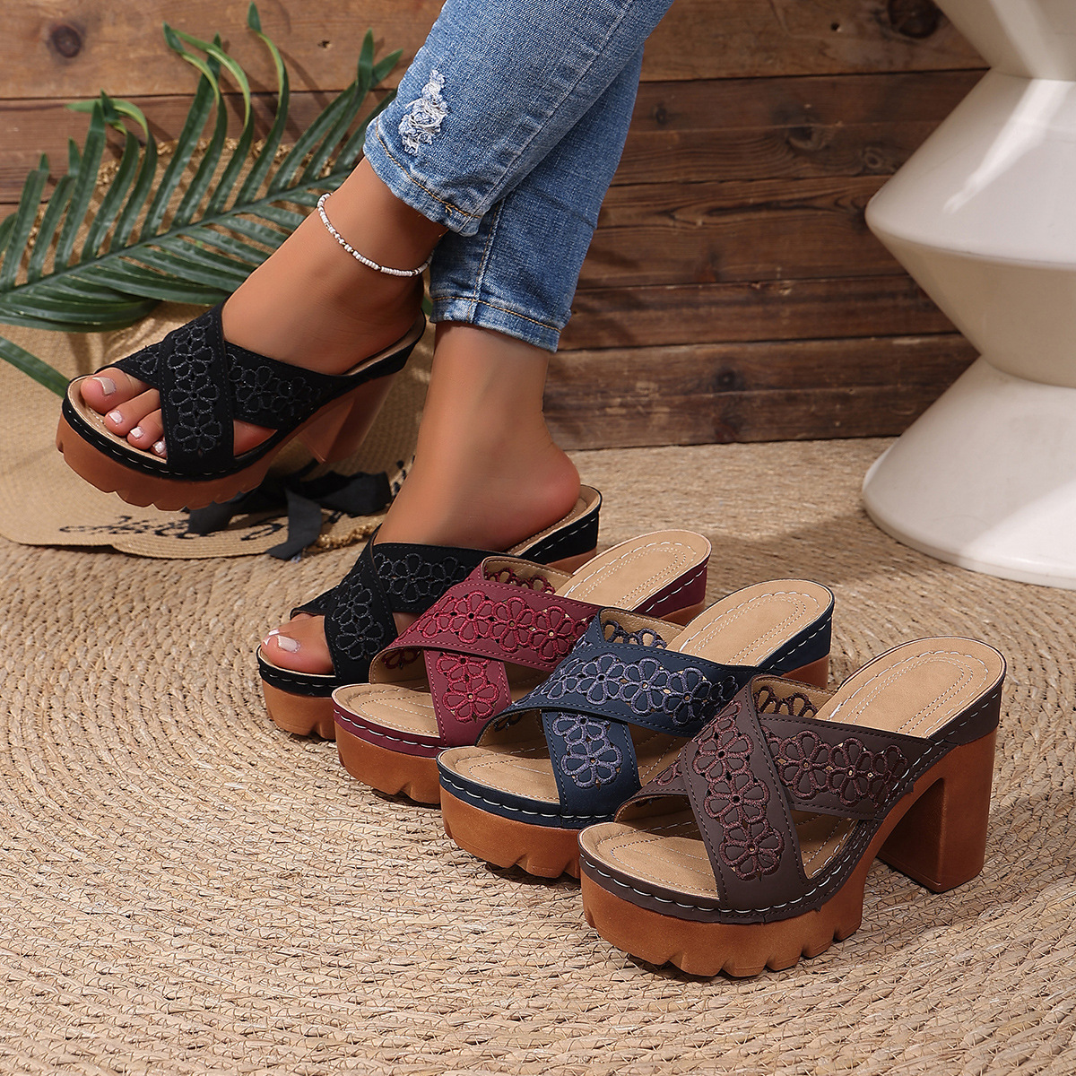 Open Toe Block Heels Sandals