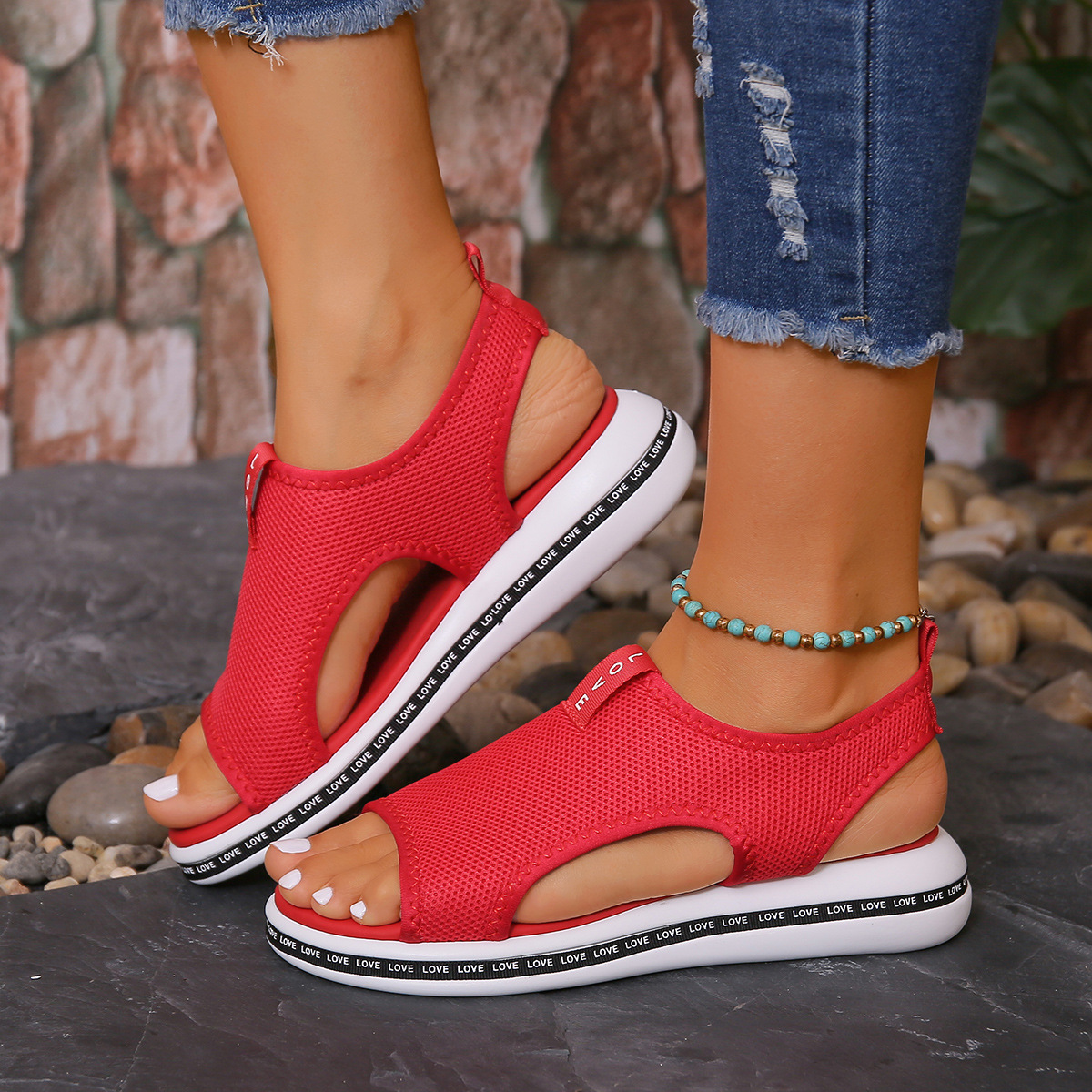 Mesh Open Toe Platform Sandals