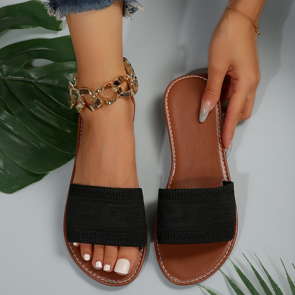 Knitted Open Toe Flat Sandals