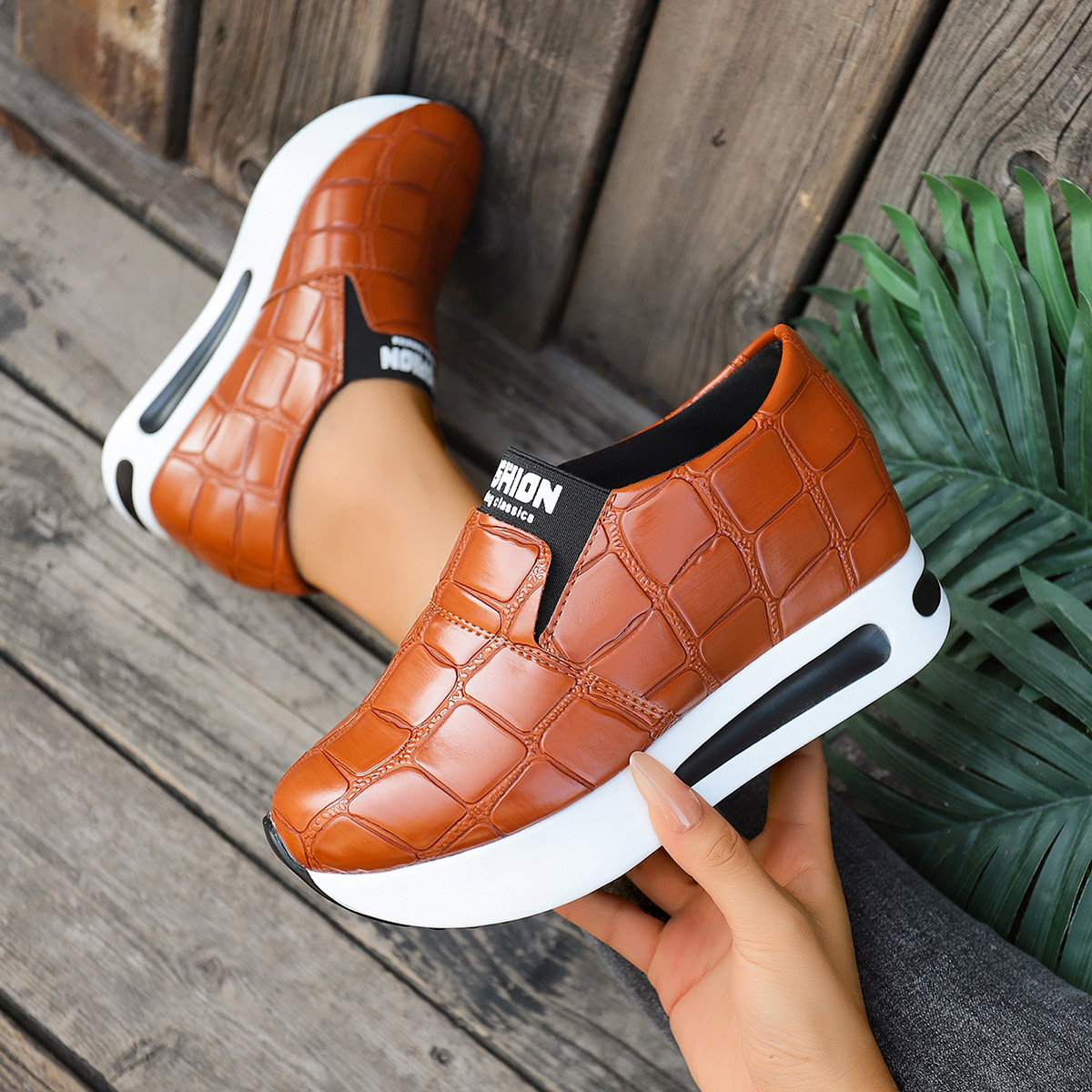 Crocodile Pattern Platform Slip-Ons
