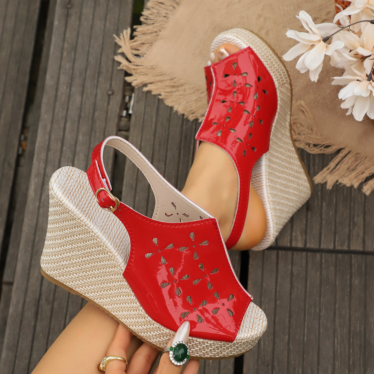 Peep Toe Wedge Sandals