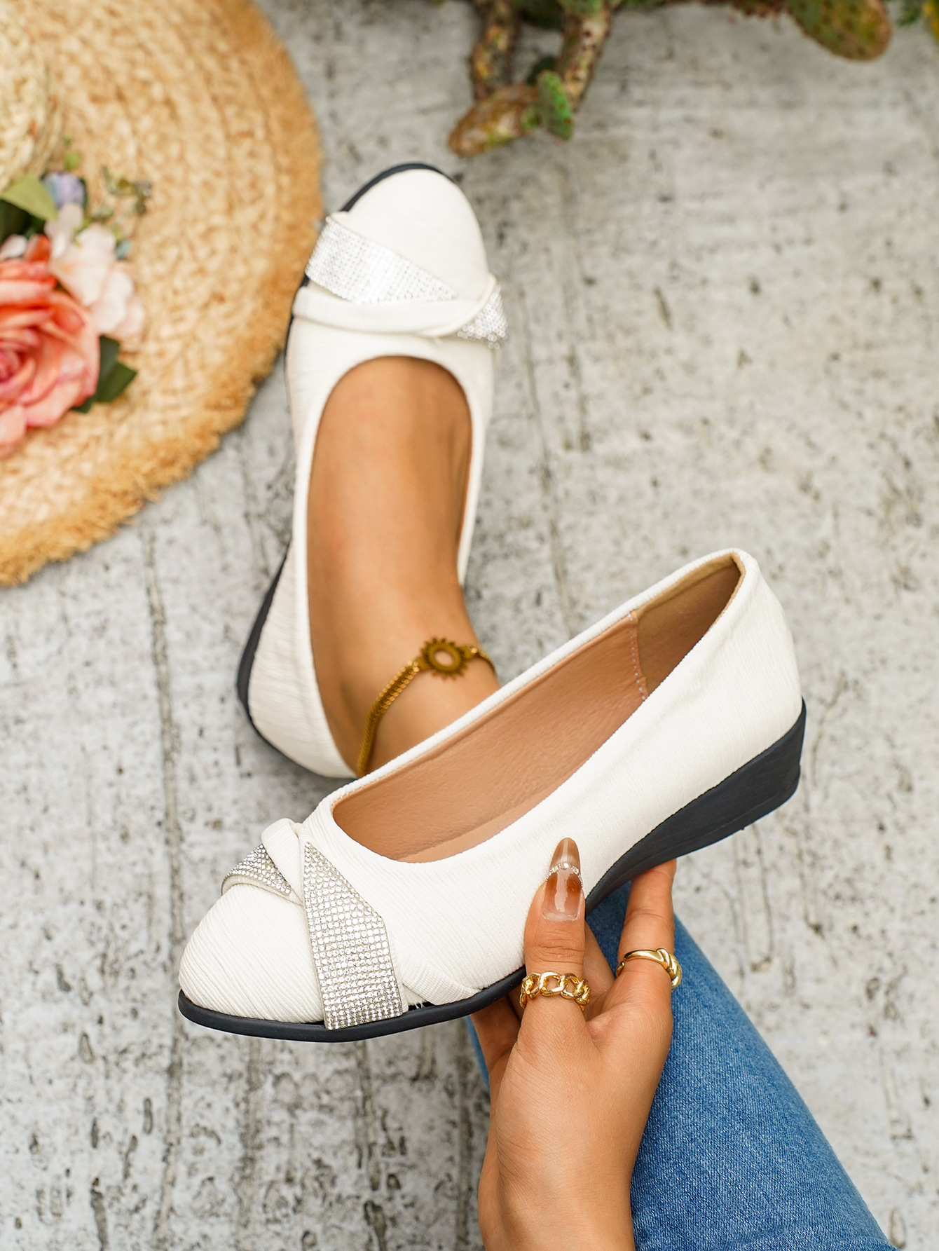 Rhinestone Embellished Wedge Slip-Ons