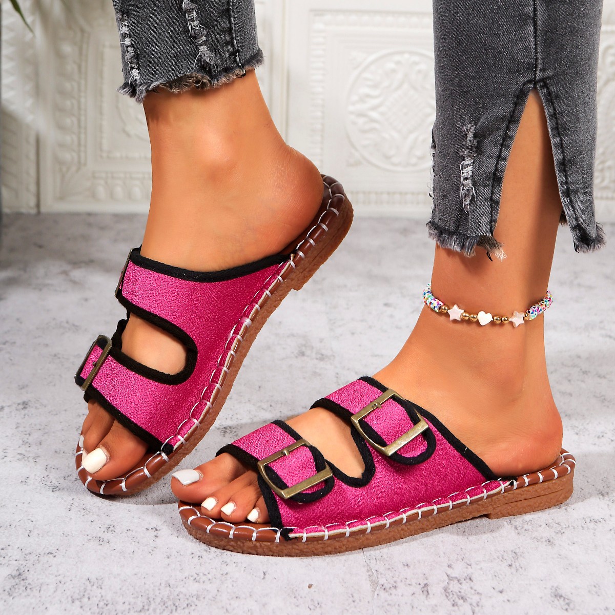 Double Buckle Adjustable Strap Sandals