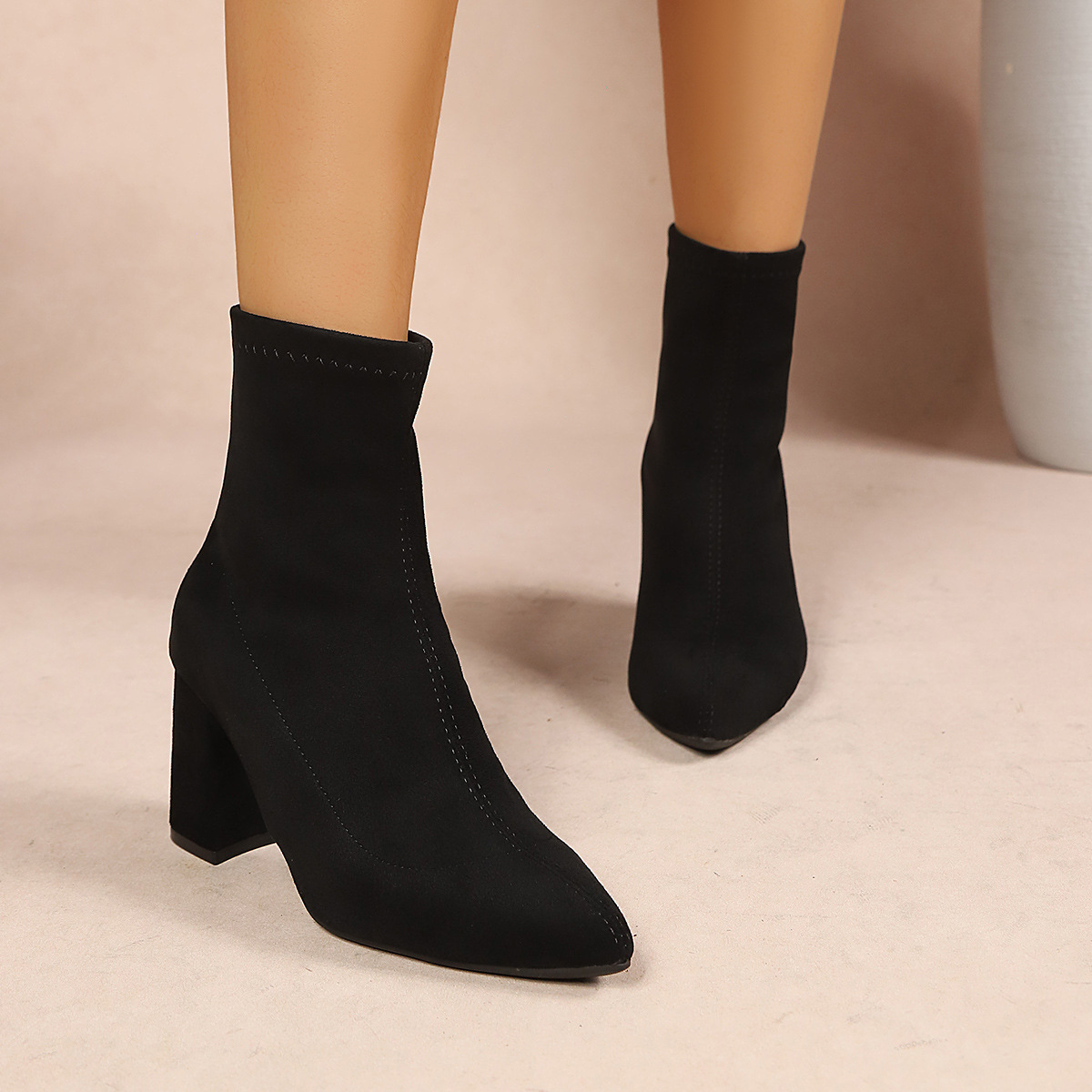 Point Toe Block Heel Ankle Boots