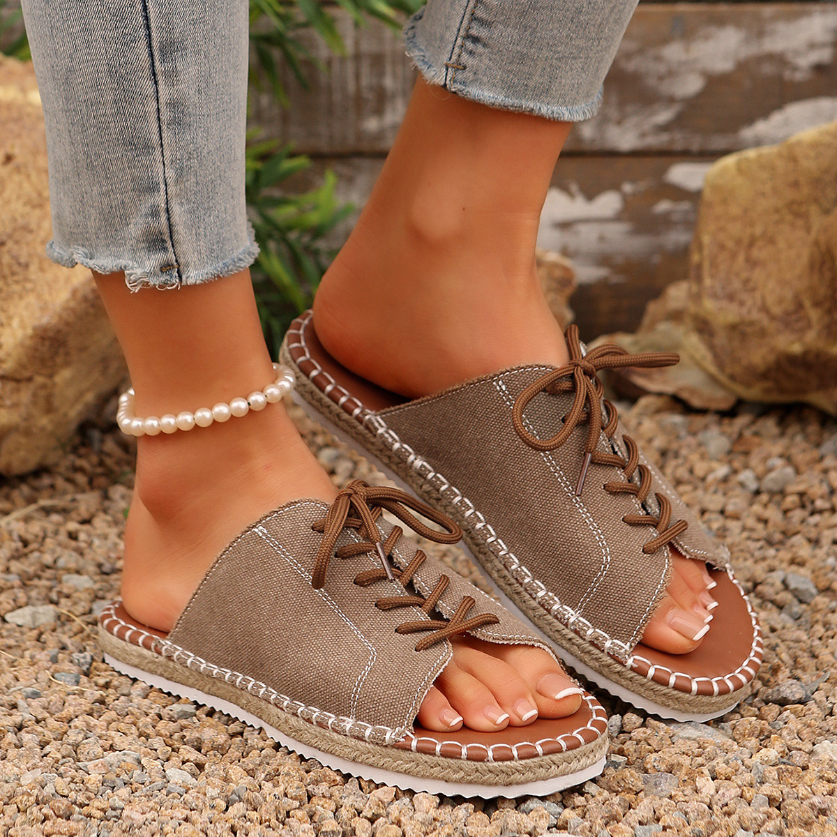 Open Toe Lace Up Sandals