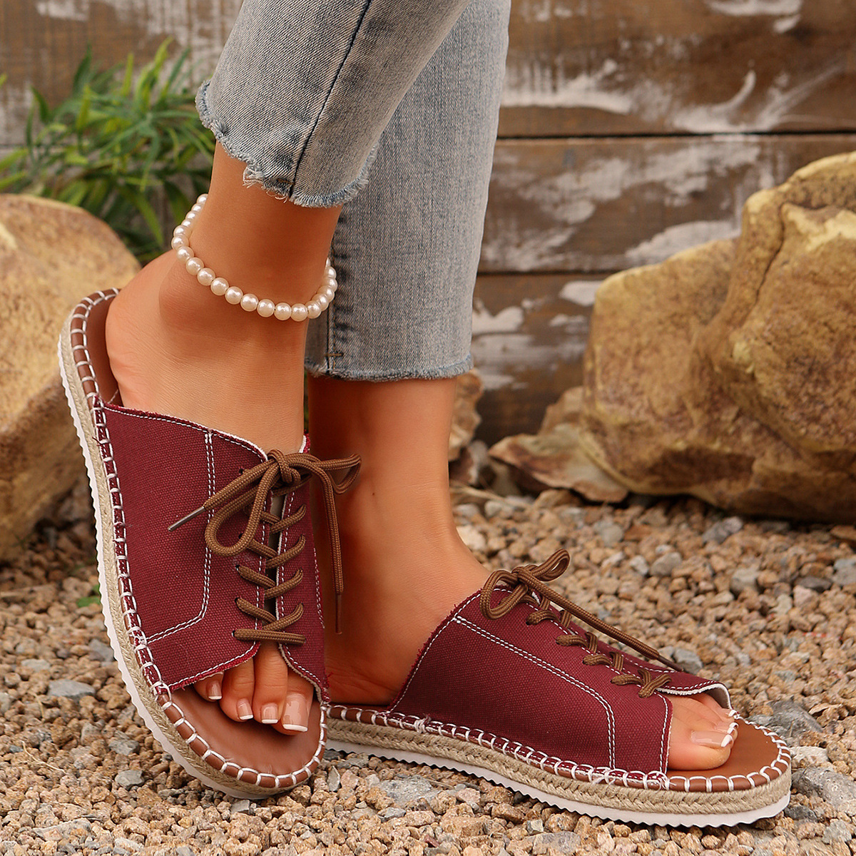 Open Toe Lace Up Sandals