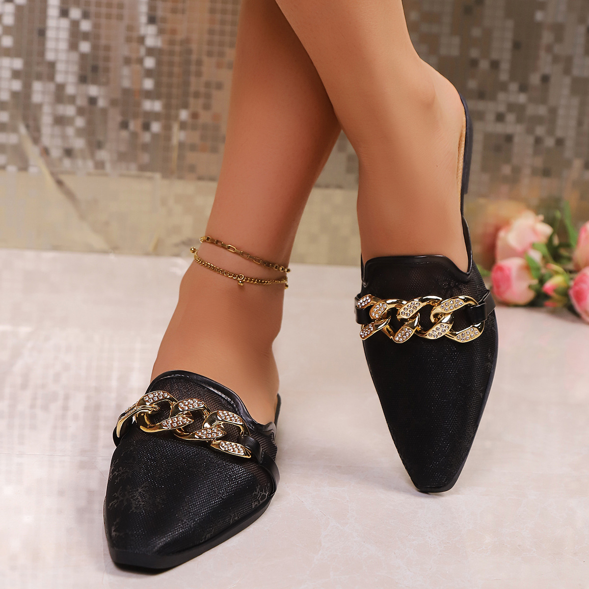 Point Toe Chain Detail Sandals