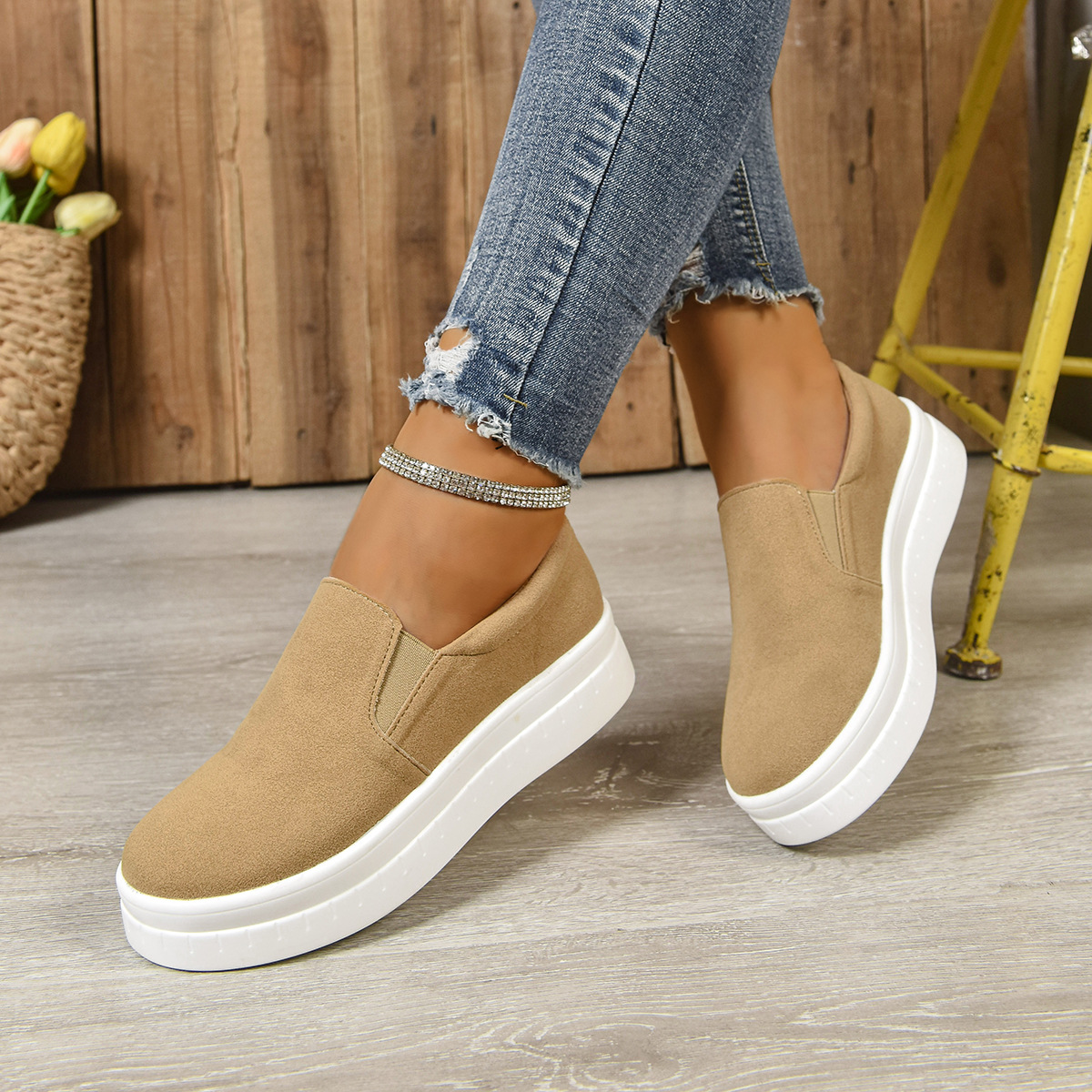 Round Toe Platform Slip-Ons