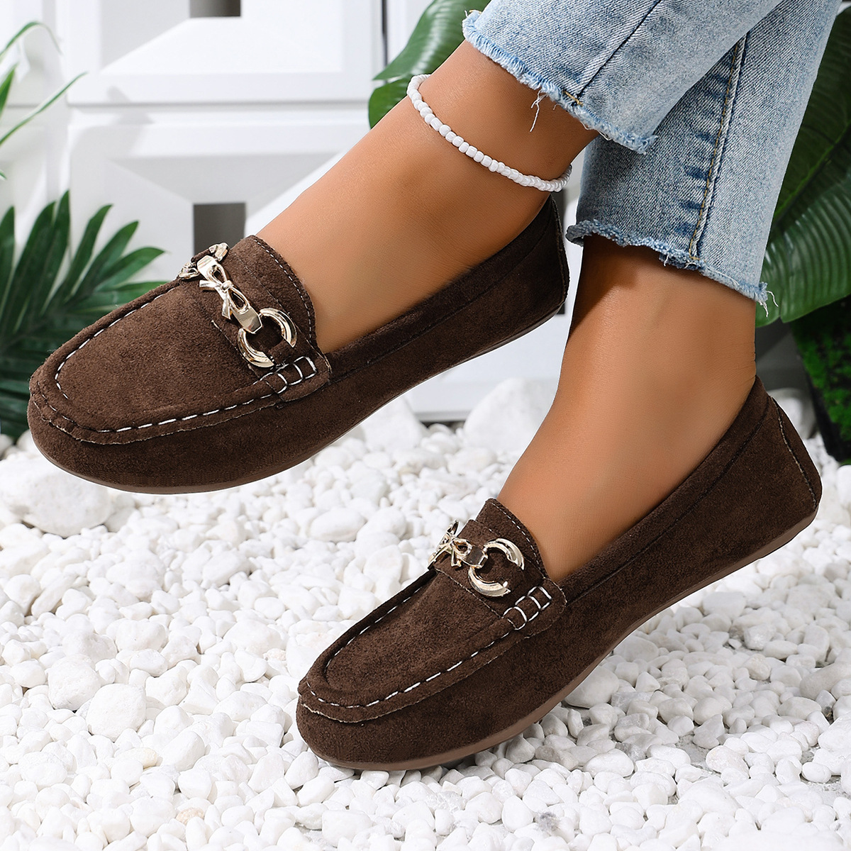 Comfortable Flat Loafers with Decorative Buckle