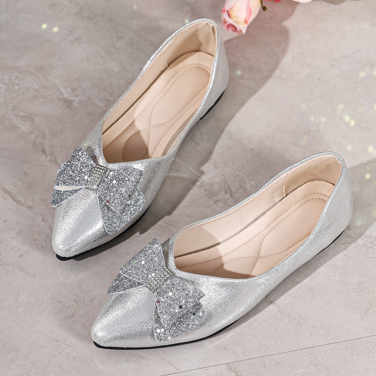 Bow Point Toe Slip-Ons