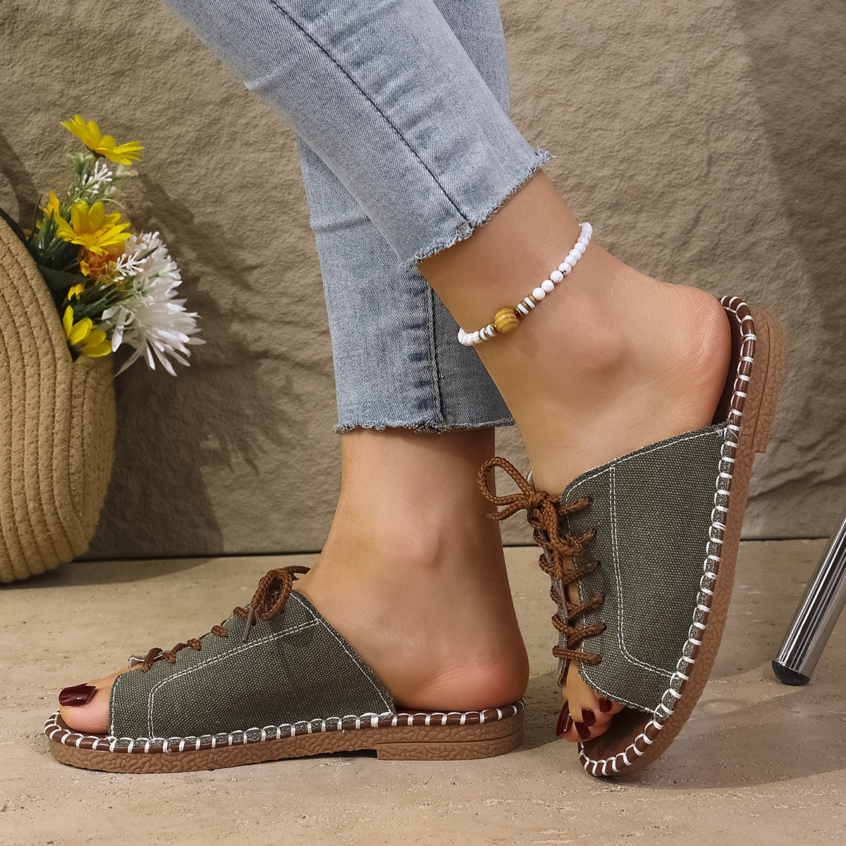 Open Toe Lace Up Sandals
