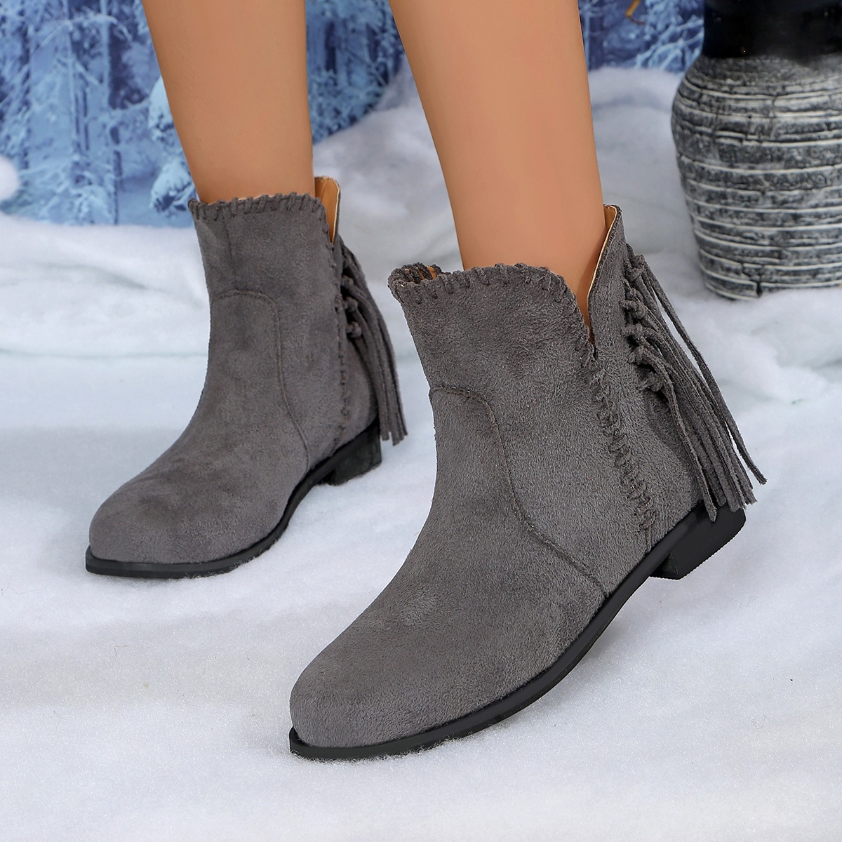Fringe Point Toe Ankle Boots