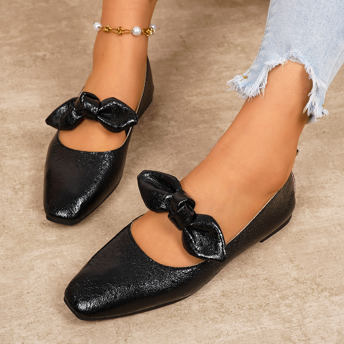 Bow Square Toe Slip-Ons