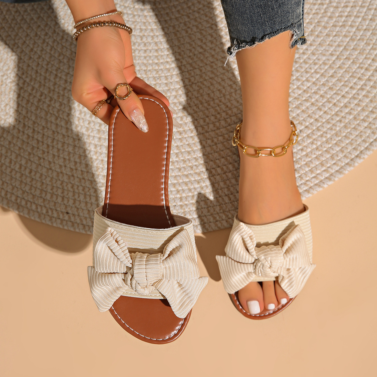 Bow Knot Decor Flat Sandals