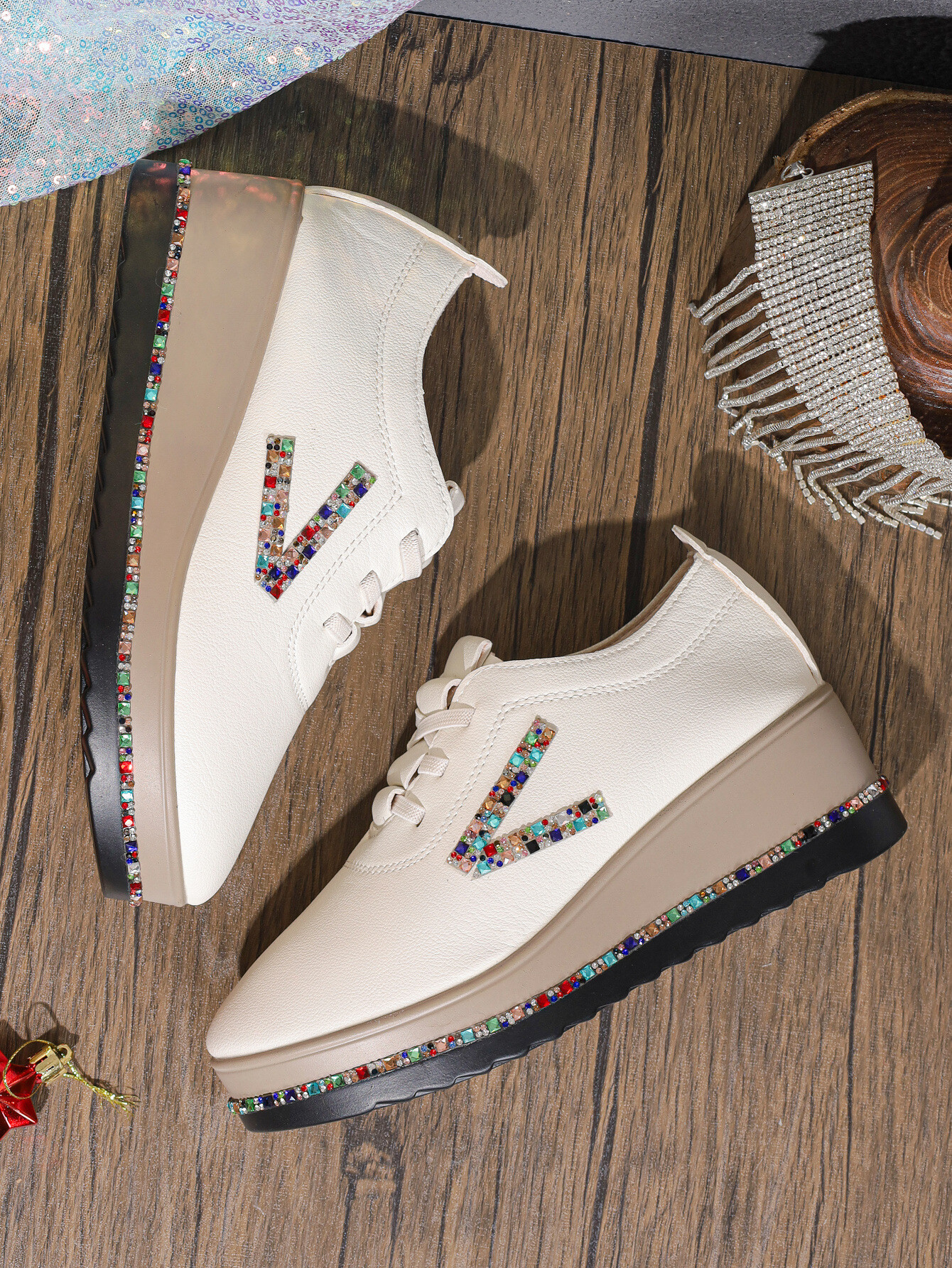 Rhinestone Decor Wedge Sneakers