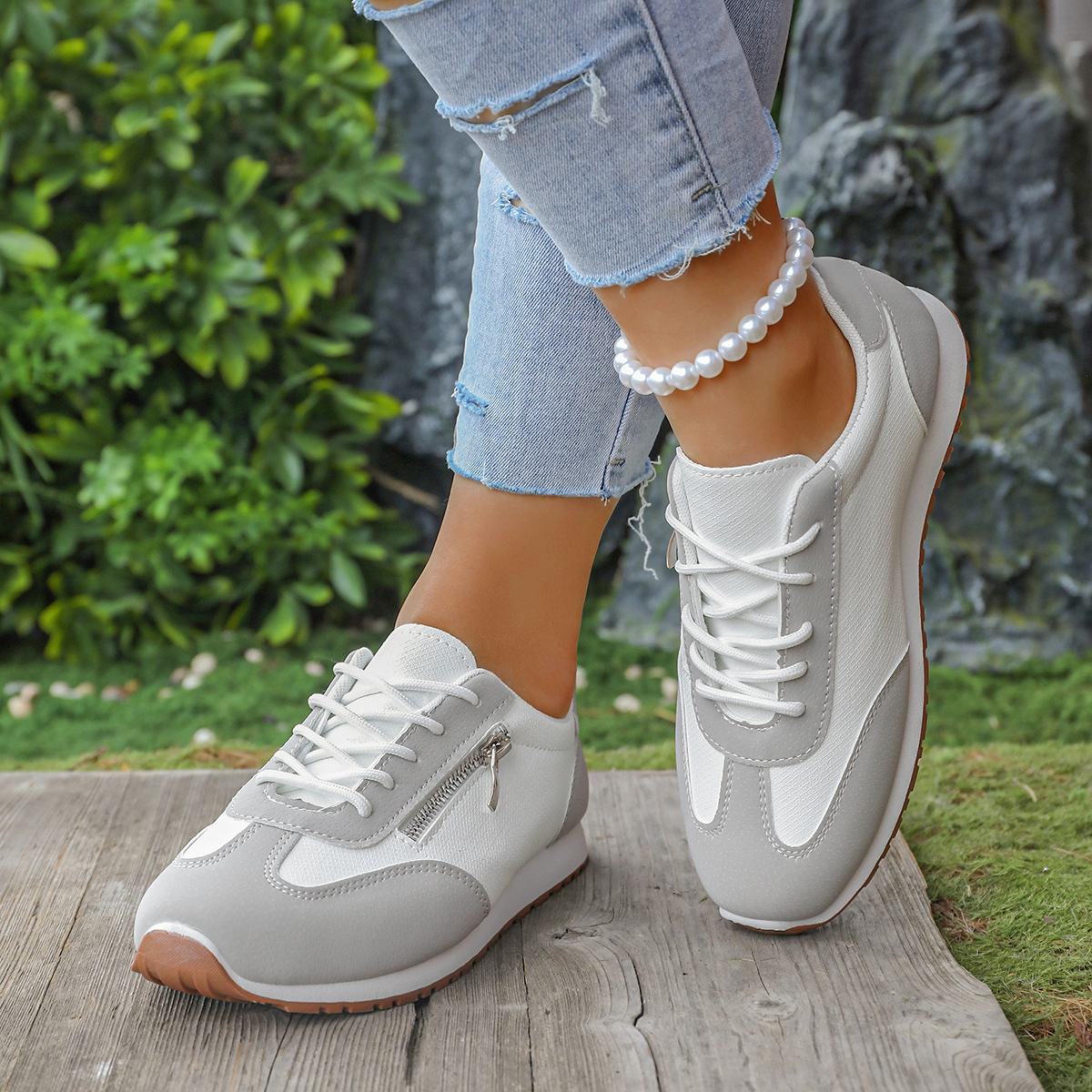 Round Toe Lace Up Sneakers